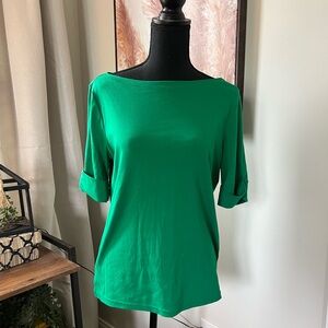 Lauren Ralph Lauren Kelly green boatneck tee, sz XL